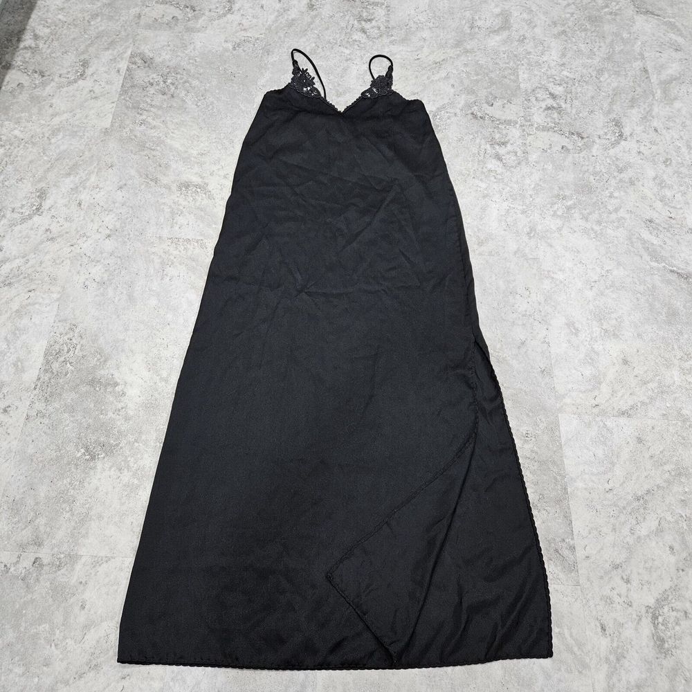 Vintage 80s Cinema Etoile Black Full Length‎ Maxi Slip Dress Size Small W/ Slit